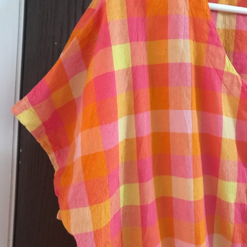 Plaid Button-Down Tie-Front Top - Picture 4 of 7